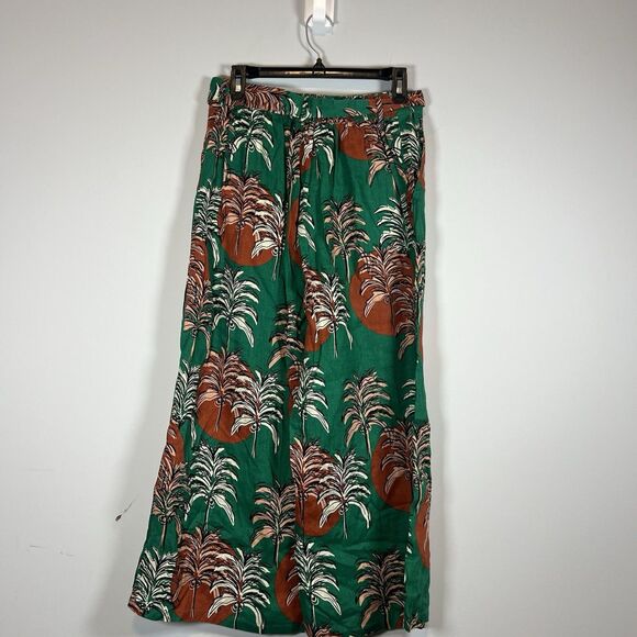NWT Nicole Miller Linen Tropical Hawaiian Palm Beaded Belt Wide Leg Crop Pants M - Picture 6 of 7